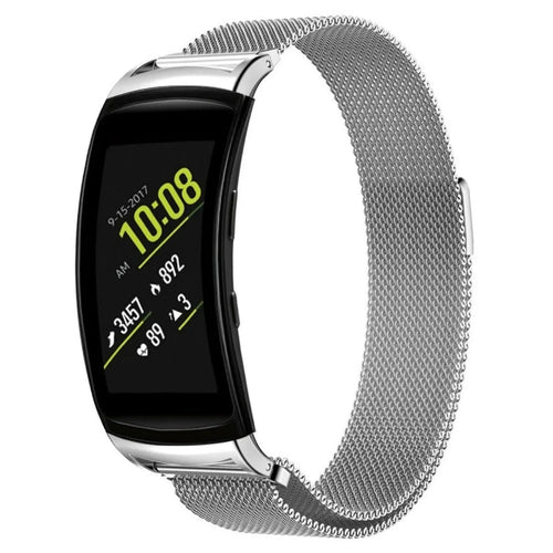 Milanese Strap, silver, on a watch, 3/4 front view