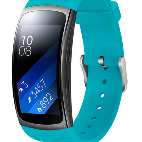 Silicone Strap, aqua, on a watch, 3/4 front view