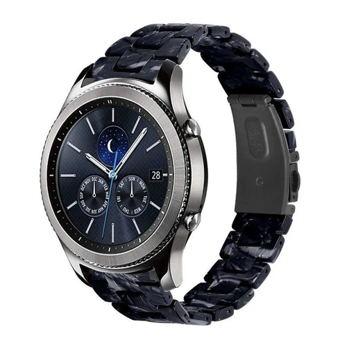 Metal Resin Strap, black/white, on a watch, 3/4 front view