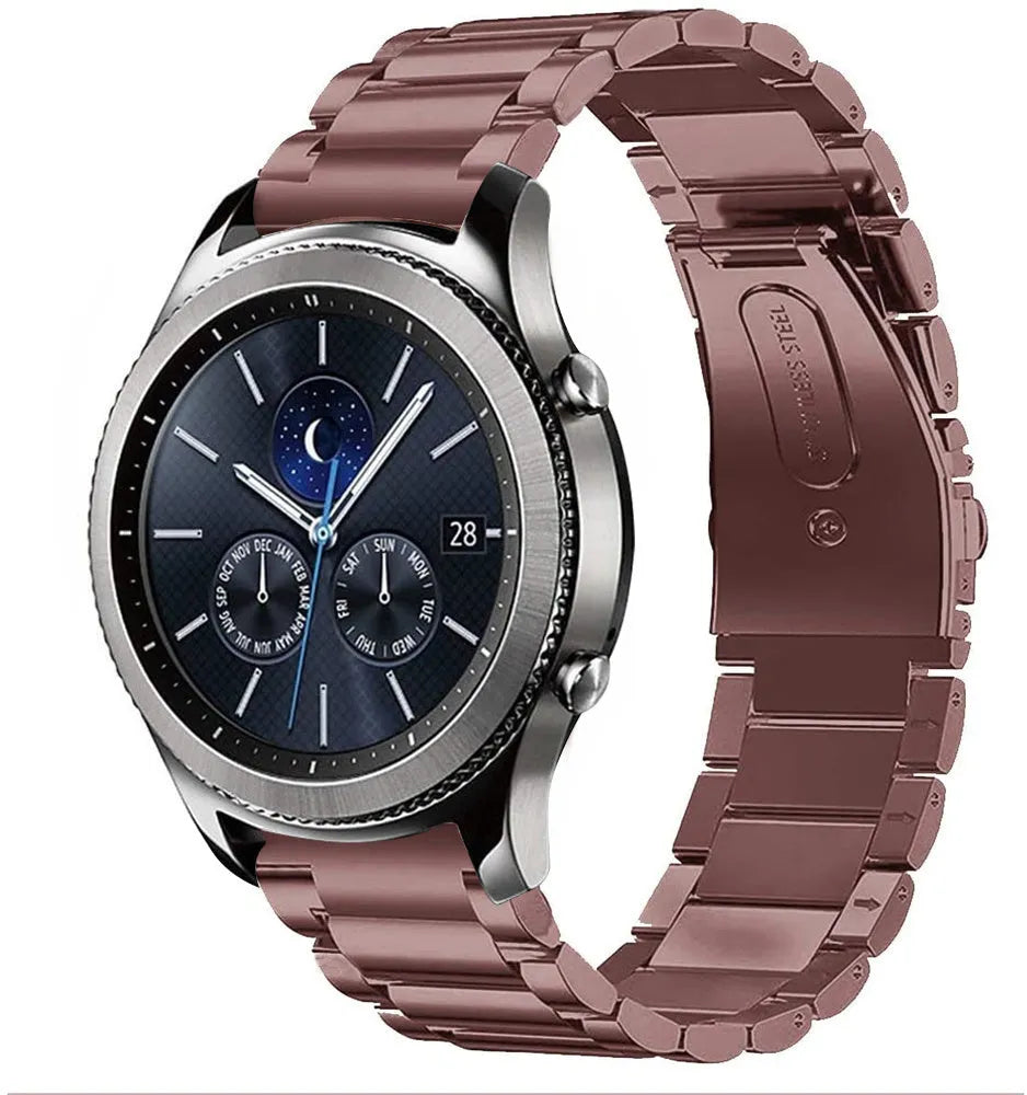 Steel Strap, bronze, on a watch, 3/4 front view