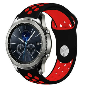 Silicone Sport Strap, black/red, on a watch, 3/4 front view