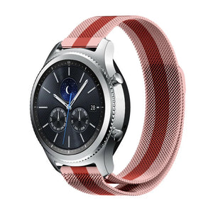 Milanese Strap, red/pink, on a watch, 3/4 front view