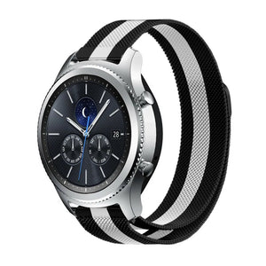 Milanese Strap, black/white, on a watch, 3/4 front view