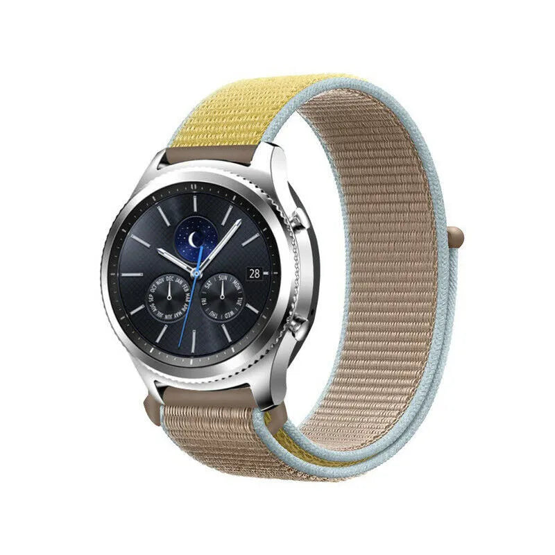 Nylon Strap, camel, on a watch, 3/4 front view