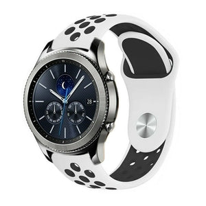 Silicone Sport Strap, white/black, on a watch, 3/4 front view