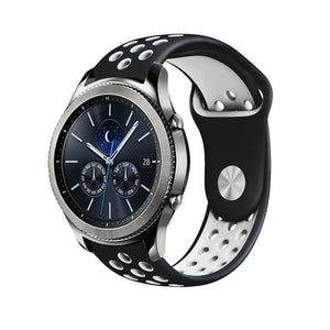 Silicone Sport Strap, black/white, on a watch, 3/4 front view