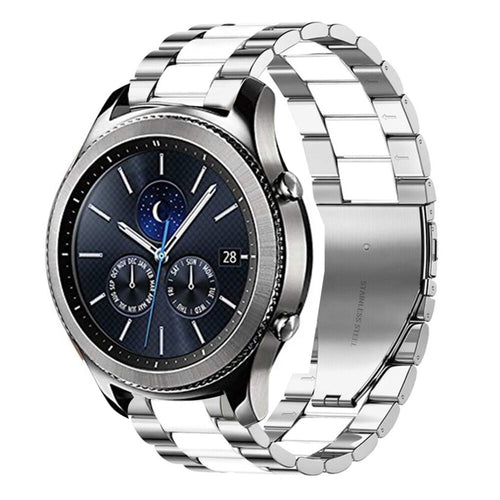 Steel Strap, silver/white, on a watch, 3/4 front view