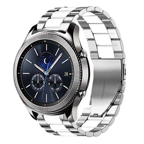 Steel Strap, silver/white, on a watch, 3/4 front view