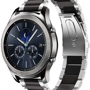 Steel Strap, silver/black, on a watch, 3/4 front view