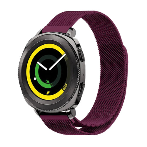 Milanese Strap, purple, on a watch, 3/4 front view