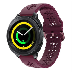 Patterned Silicone Strap, burgundy, on a watch, 3/4 front view