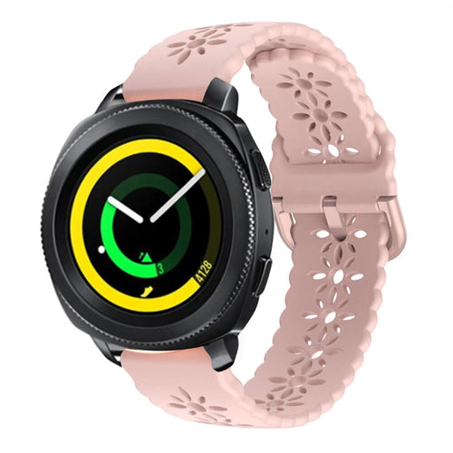 Patterned Silicone Strap, pink, on a watch, 3/4 front view