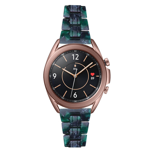 Metal Resin Strap, green, on a watch, 3/4 front view