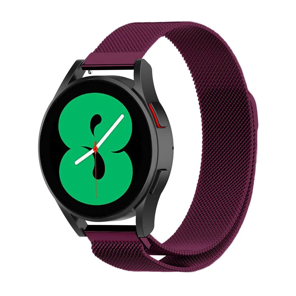 Milanese Strap, purple, on a watch, 3/4 front view