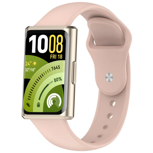 Silicone Sport Strap, soft pink, on a watch, 3/4 front view