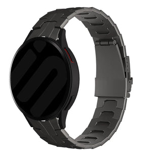 Titanium Strap 'Iron', graphite, on a watch, 3/4 front view