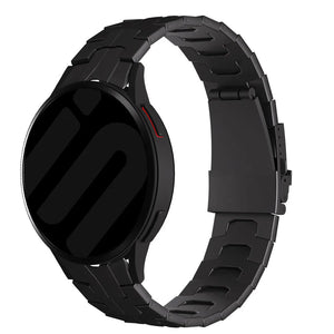 Titanium Strap 'Iron', black, on a watch, 3/4 front view