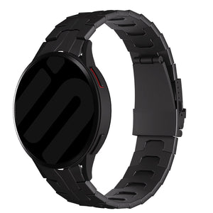 Titanium Strap 'Iron', black, on a watch, 3/4 front view