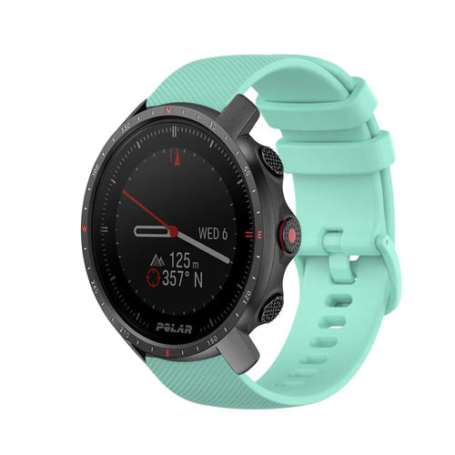 Premium Silicone Strap, aqua, on a watch, 3/4 front view