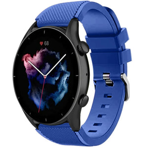 Twill Silicone Strap, blue, on a watch, 3/4 front view