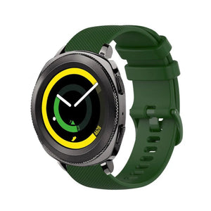 Premium Silicone Strap, army green, on a watch, 3/4 front view