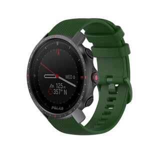 Premium Silicone Strap, army green, on a watch, 3/4 front view