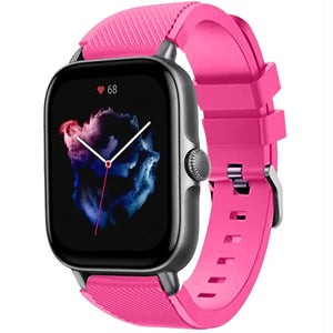 Twill Silicone Strap, bright pink, on a watch, 3/4 front view
