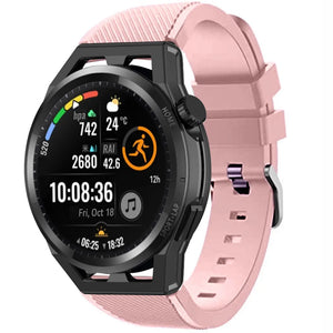 Twill Silicone Strap, pink, on a watch, 3/4 front view