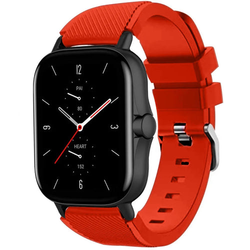 Twill Silicone Strap, red, on a watch, 3/4 front view