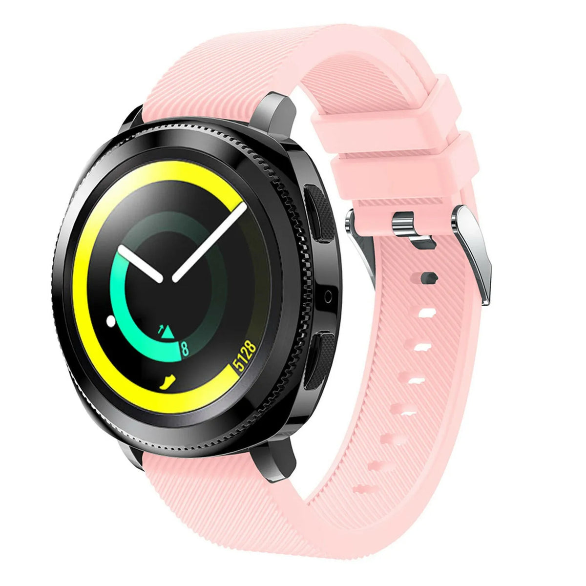Twill Silicone Strap, pink, on a watch, 3/4 front view