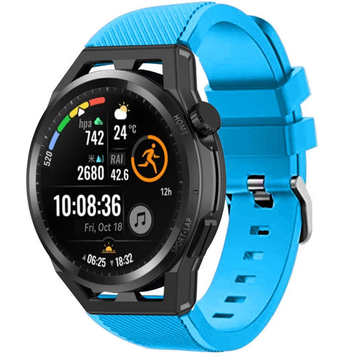 Twill Silicone Strap, light blue, on a watch, 3/4 front view