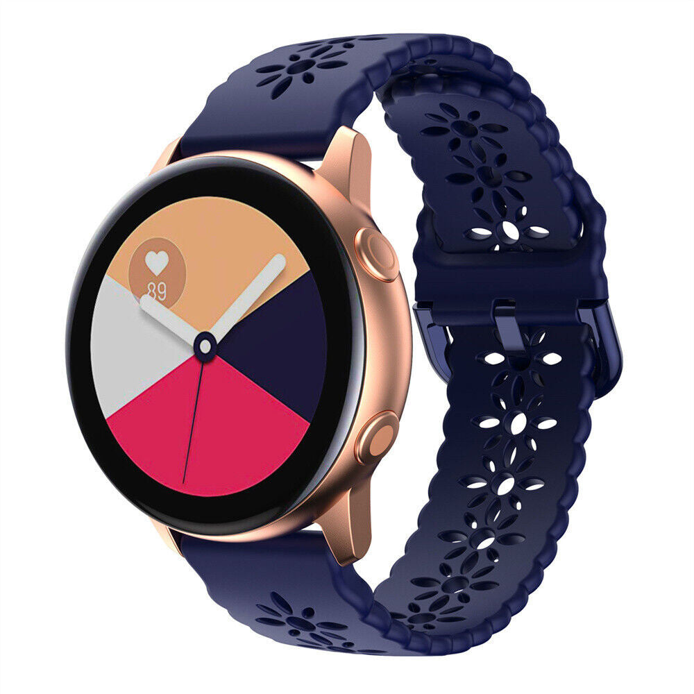 Patterned Silicone Strap, dark blue, on a watch, 3/4 front view