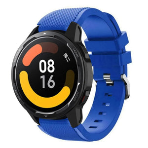 Twill Silicone Strap, blue, on a watch, 3/4 front view