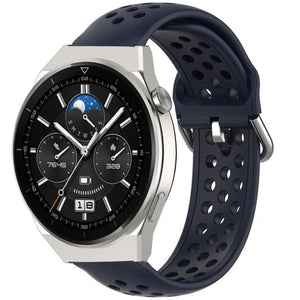 Breathable Silicone Strap, dark blue, on a watch, 3/4 front view