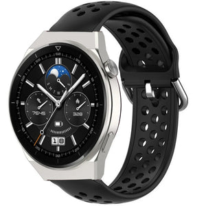 Breathable Silicone Strap, black, on a watch, 3/4 front view