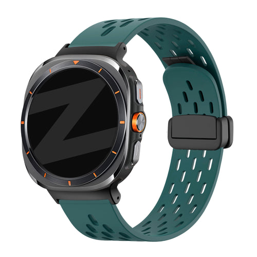 Silicone D-Buckle Sport Strap 'Air', viridian, on a watch, 3/4 front view