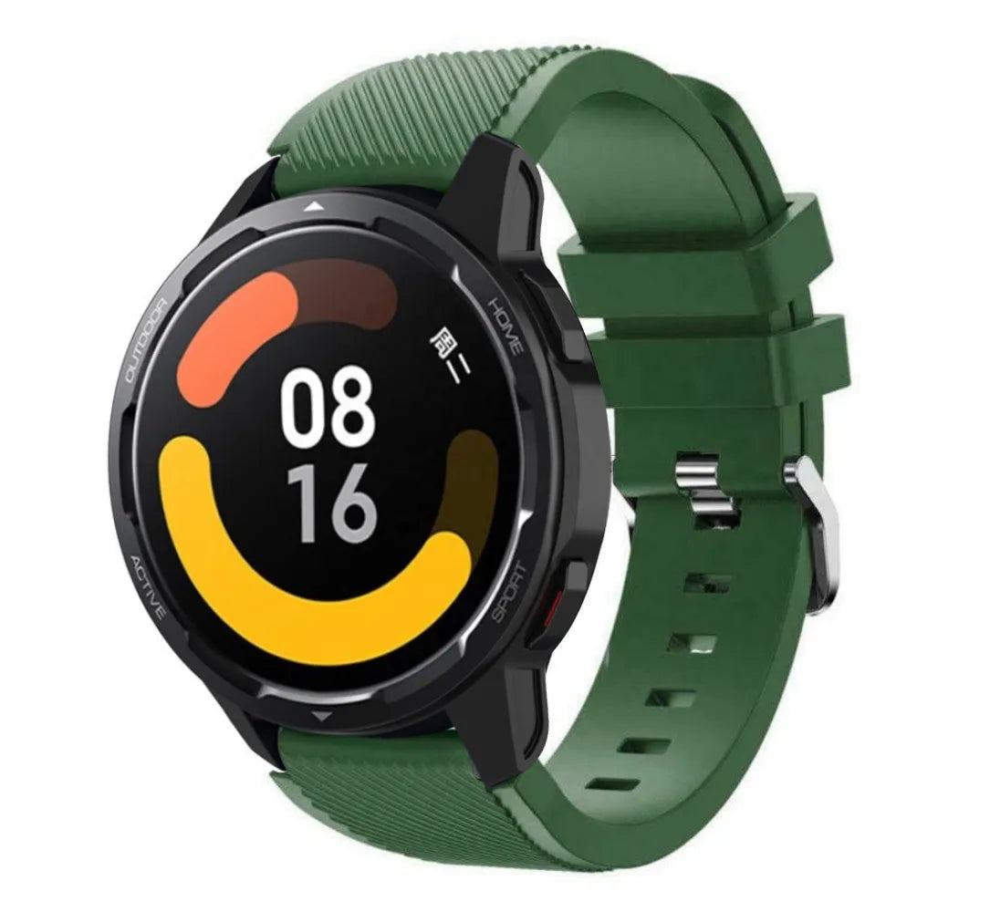 Twill Silicone Strap, army green, on a watch, 3/4 front view