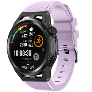 Twill Silicone Strap, lilac, on a watch, 3/4 front view