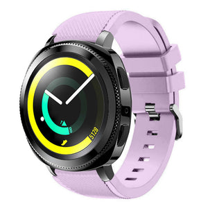 Twill Silicone Strap, lilac, on a watch, 3/4 front view