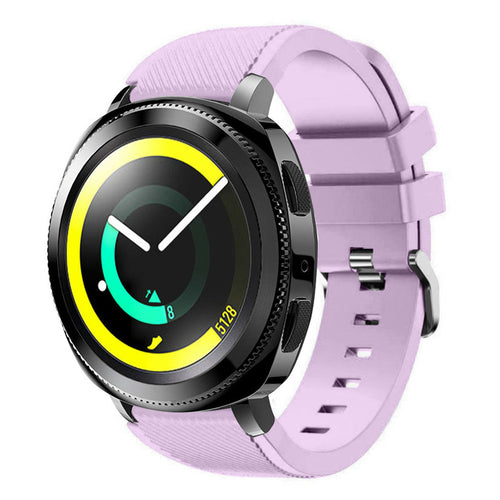 Twill Silicone Strap, lilac, on a watch, 3/4 front view