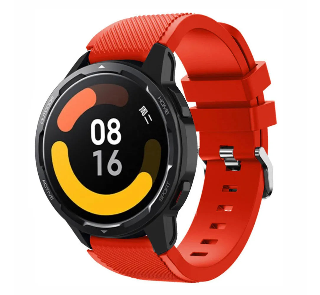 Twill Silicone Strap, red, on a watch, 3/4 front view