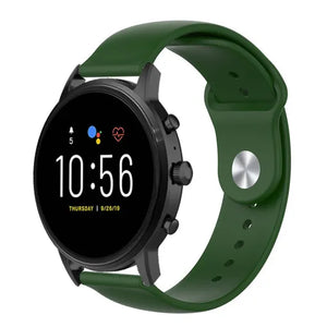 Silicone Sport Strap, army green, on a watch, 3/4 front view