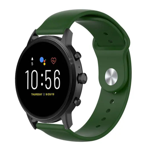Silicone Sport Strap, army green, on a watch, 3/4 front view