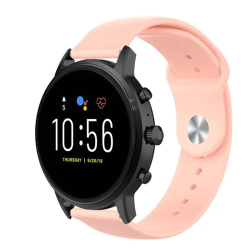 Silicone Sport Strap, pink, on a watch, 3/4 front view