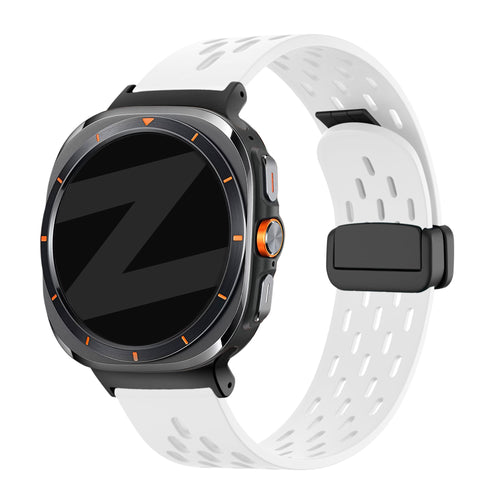 Silicone D-Buckle Sport Strap 'Air', white, on a watch, 3/4 front view