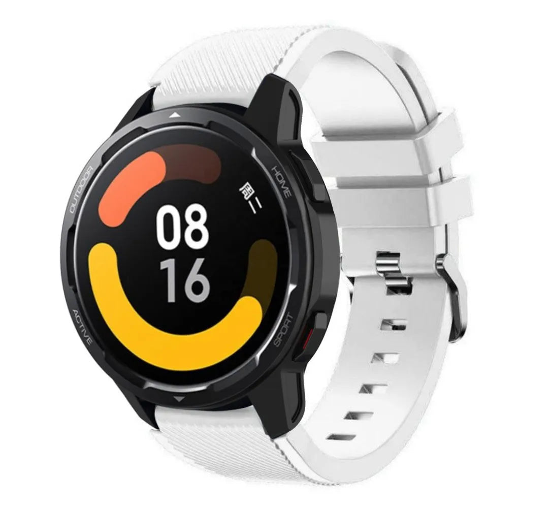Twill Silicone Strap, white, on a watch, 3/4 front view