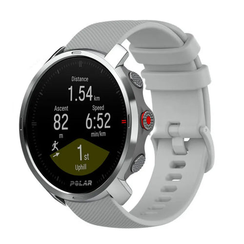 Premium Silicone Strap, grey, on a watch, 3/4 front view