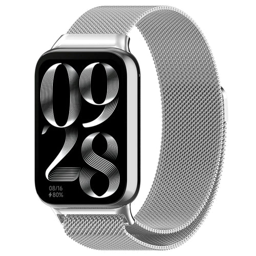 Milanese Strap, silver, on a watch, 3/4 front view