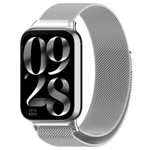 Milanese Strap, silver, on a watch, 3/4 front view