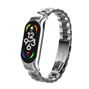 Steel Strap, silver/black, on a watch, 3/4 front view